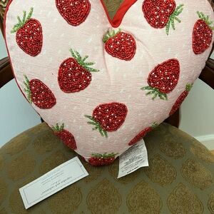 Strawberry Heart Beaded Accent Pillow